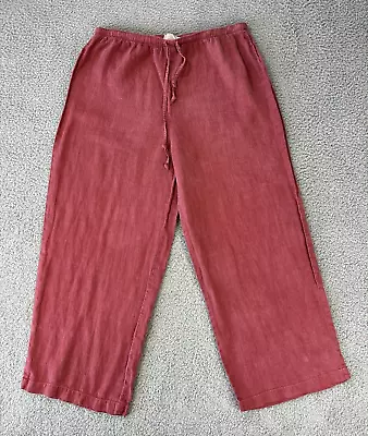Hot Cotton Marc Ware Linen Pants Womens Large Rust Cropped Wide Leg Drawstring • $24.04
