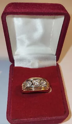 SETA Lab-Created Diamond Gold Plated 3 Stone Men's Wedding Ring Size 10.25 W/Box • $24.49