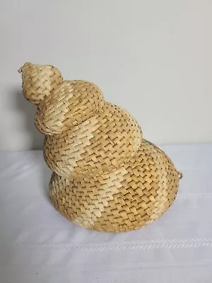 Vintage Unique Sea Shell Cornucopia Hand Woven Basket Wicker Ratan Basket • $12