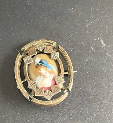 Antique 10k Gold Hand Painted Lady Porcelain Brooch • $150