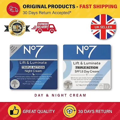 2 X No7 Lift And Luminate Triple Action Day & Night Cream  SPF15 50ml (box) • £28.95