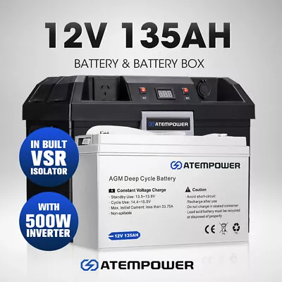 Atem Power Battery Box With Inverter Deep Cycle Battery + 12V 135Ah AGM Battery • $439.95