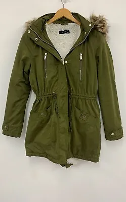 Reserved Womens Parka Hooded Fleece Lined In Khaki Size 38 UK 10 • £15