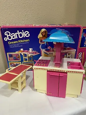Vintage 1984 Barbie Dream Kitchen #9119 With Box Dishes Food Accessories Table • $75