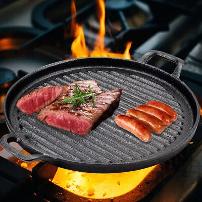 £20.95 • Buy Pre-seasoned Cast Iron Griddle Plate Grill Pan BBQ Hob Oven Frying Cooking Pan