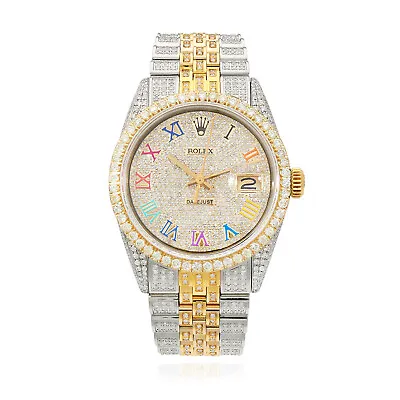 Rolex Datejust Custom Iced Rainbow Roman Diamond Dial Jubilee Band 36mm Watch • $10173.55