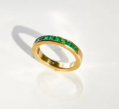 Vintage 14K Yellow Gold Emerald Wedding Band Anniversary Stacking Ring Size6 • $400