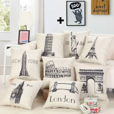 Pillow Cases London Paris New York Decorative Pillows Cotton Home Decor • £13.04
