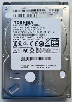 Toshiba MQ01ABD100 1TB SATA 3GB/s 5400RPM 2.5  9MM Internal Hard Drive 31 OCT 17 • £29.99