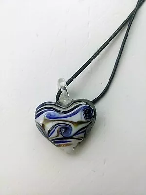 Gorgeous Heart W/ Swirls Art Glass Pendant W/cord Necklace • $3