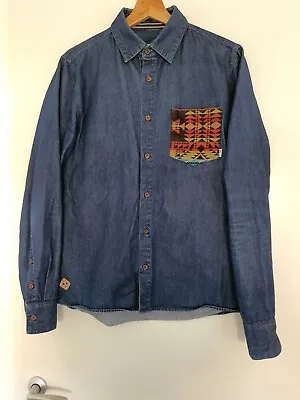 RVLT Revolution Aztec Pocket Mens Denim Shirt Size Small • £5