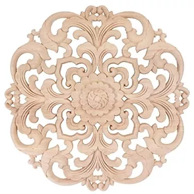 Decorative Wood Trim Wood Carved Onlay Wooden Onlay Applique Round Flower Unp... • $29.79