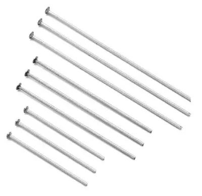 Silver Colour FLAT HEAD PINS Asst Sizes 20mm-70mm Jewellery Findings Making K40 • £3.29