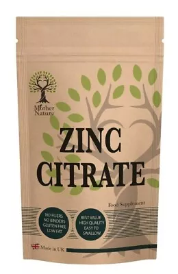 Zinc Citrate 280mg Capsules High Strength Zinc Powder Natural Supplement Vegan • £7.89