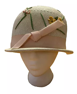 Women’s Vintage Mesh Hat Mushroom Bucket Large Floral Embroider Bow Brim Flaw • $17.99