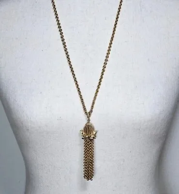 Monet Vintage Signed Gold Tone Dangle Tassel Necklace 27  • $22