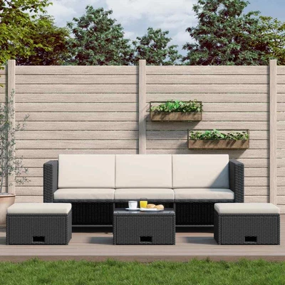 $615.99 • Buy 4 Piece Garden Lounge Set With Cushions Poly Rattan Black VidaXL