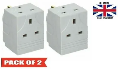 Pack Of Two 3 Way Mains Adapter 13A Plug Neon Block Socket Splitter Surged UK • £5.95