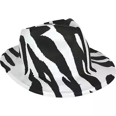 Adults Black & White Zebra Plastic Fedora Hat Costume Prop Safari Hens Dress Up • $3.99