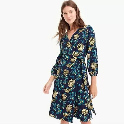 J. Crew Golden Floral Wrap Dress In 365 Crepe • $48