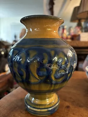 Danish Hermann Kahler Art Pottery Vase Vintage MCM Blue Yellow Beautiful Rare Ok • $95