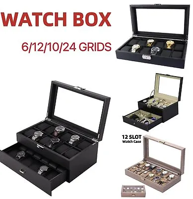 6/10/12/24 Grids Jewelry Watch Box Display Case Storage Holder Organizer Gift • $34.59
