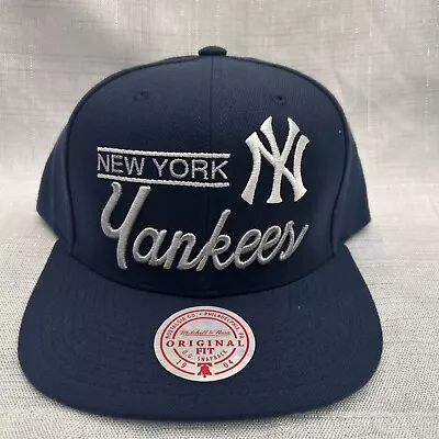 NWT Mitchell & Ness New York Yankees SCRIPT LOGO Navy Blue Snapback Hat • $26.99