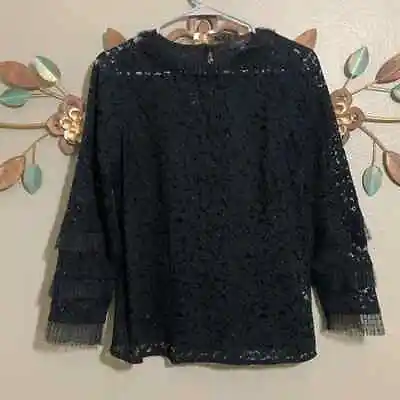 J. Crew Black Lace Long Sleeve Mesh Collar Blouse Size XS • $18.99