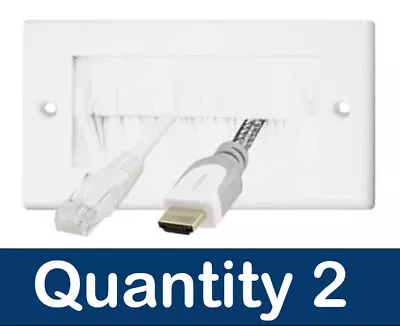 2 X White Brushes Double Twin Gang Brush Wall Plate Faceplate Cable Entry Tidy • £5.99