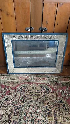 Best Antique Early Primitive Large Wood Frame Mirror Orig Blue Paint 24  • $80