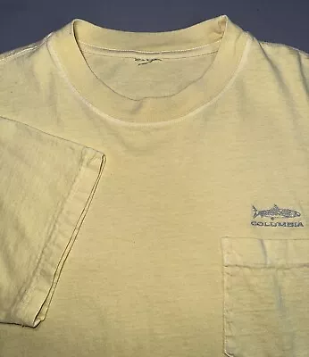 Vintage 90s Columbia Pocket T Shirt Embroidered Fish Trout Mens Large Yellow Tee • $9.99