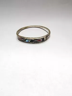 Vintage Alpaca Mexico Red Black Fish Hinge Bracelet Jewelry Inlay  • $19.98