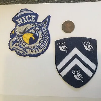 $8.99 • Buy (2)RICE UNIVERSITY RICE OWLS  VINTAGE EMBROIDERED IRON ON PATCH 3  X 2.5”