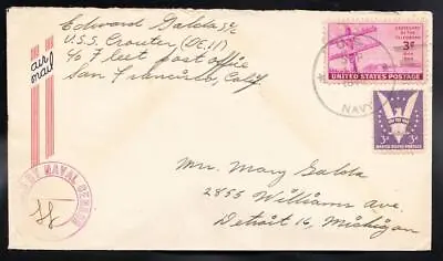 RARE WWII Sailor's Mail USS CROUTON DE-11 Majuro Naval Cover B9100 • $7.95