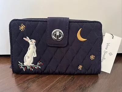 NEW Vera Bradley WINTER FOREST RFID Turnlock Wallet - Microfiber Navy Rabbit • $39.99