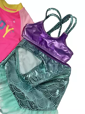 Wonder Nation Lot Of 3 Pcs Blue/Purple Mermaid Swimsuit & Pink Shirt Size 18 Mo • $10.95