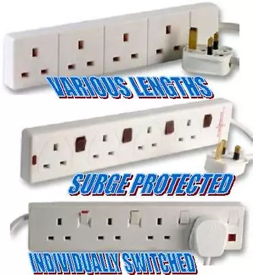 £5.49 • Buy Electrical Extension Lead Cable 1m 2m 3m 5m Surge Switched 4 6 8 Gang Way 