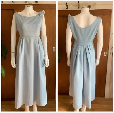 Vintage 60s 70s Baby Blue Maxi Dress Sleeveless Wedding Bridesmaid Uk 8 Uk 10 • £30