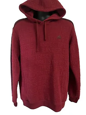 Adidas Maroon Sweater Hoodie Typography Embossed Raised Letters Mens Size Large • $29.95