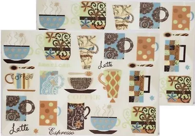 Set Of 2 Same Kitchen Vinyl Foam Placemats(12 X18 ) COFFEE CUPSMORNING JAVAT&C • $12.99