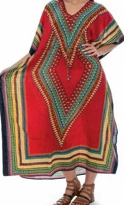 £21.25 • Buy Womens African Dashiki Caftan Maxi Hippie Dress Boho Kaftan Embellished One Size