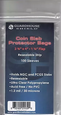 Certified Graded Coin Slab Protector 100 Resealable Poly Bags PVC Free NGC PCGS • $6.78