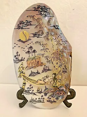 Seashell Carving Ornate Mother & Child Trees Possibly Abalone Mother Of Pearl ? • $49.99