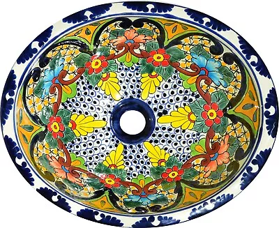 Mexican Ceramic Bathroom Sink 17x14 Drop In Talavera Handmade # 212 • $129.99