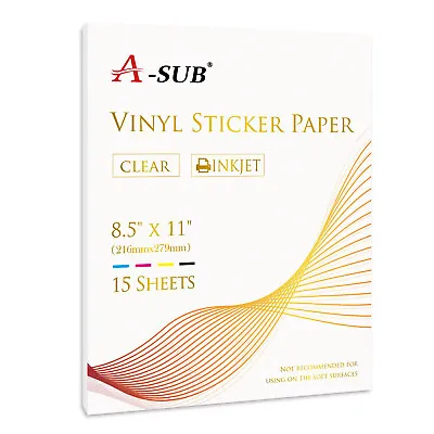 A-SUB Printable Clear Vinyl Sticker Paper Waterproof Inkjet Transparent 8.5x11 • $9.95
