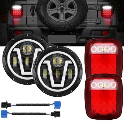 7  LED Headlights Hi/Lo & Tail Brake Stop Light For Jeep Wrangler TJ CJ 1976-06 • $88.99