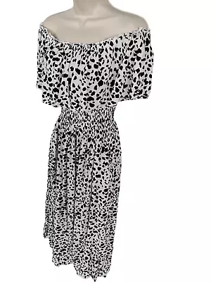 Womens Next Beachwear Size Uk 6 White Dalmation Print Off Shoulder Summer Dress • £14.99