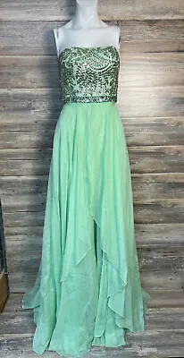 Sherri Hill Strapless Mint Green Jeweled Bodice Formal Prom Dress Size 4 NWOT • $60