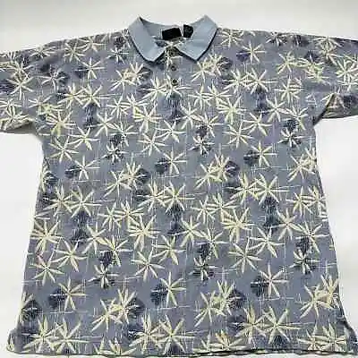 Vintage OP Polo Shirt Men XL Blue Tropical Hawaiian BLEMISH DISTRESS SLEEVES • $9.69