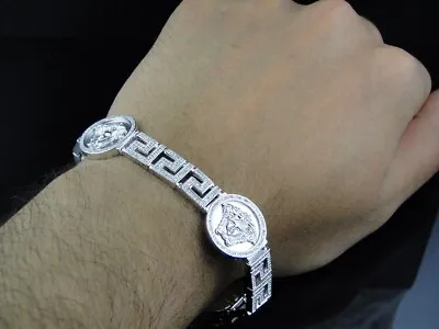 2 Ctw Natural Moissanite 14K White Gold Over Medusa Greek Key Men's Bracelet 9  • $235.24